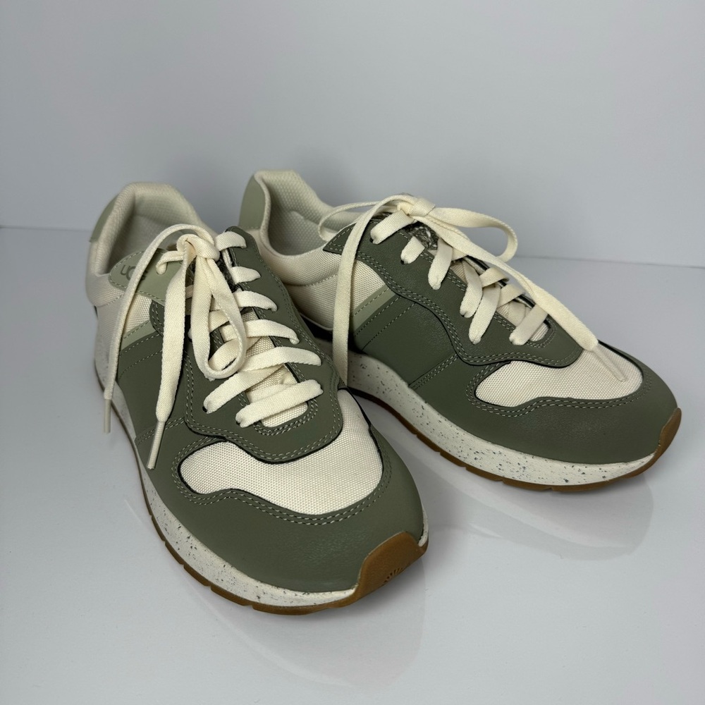 Ugg Retrainer Leather Sneaker Green & Cream Women’s Size 8 EUC Style 1136855